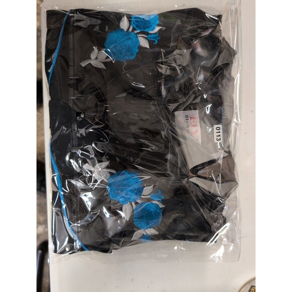 Ely Diamond San Antonio Rose Pearl Snap Western Cowboy Black W/ Blue Rose Sz XL - Picture 15 of 15